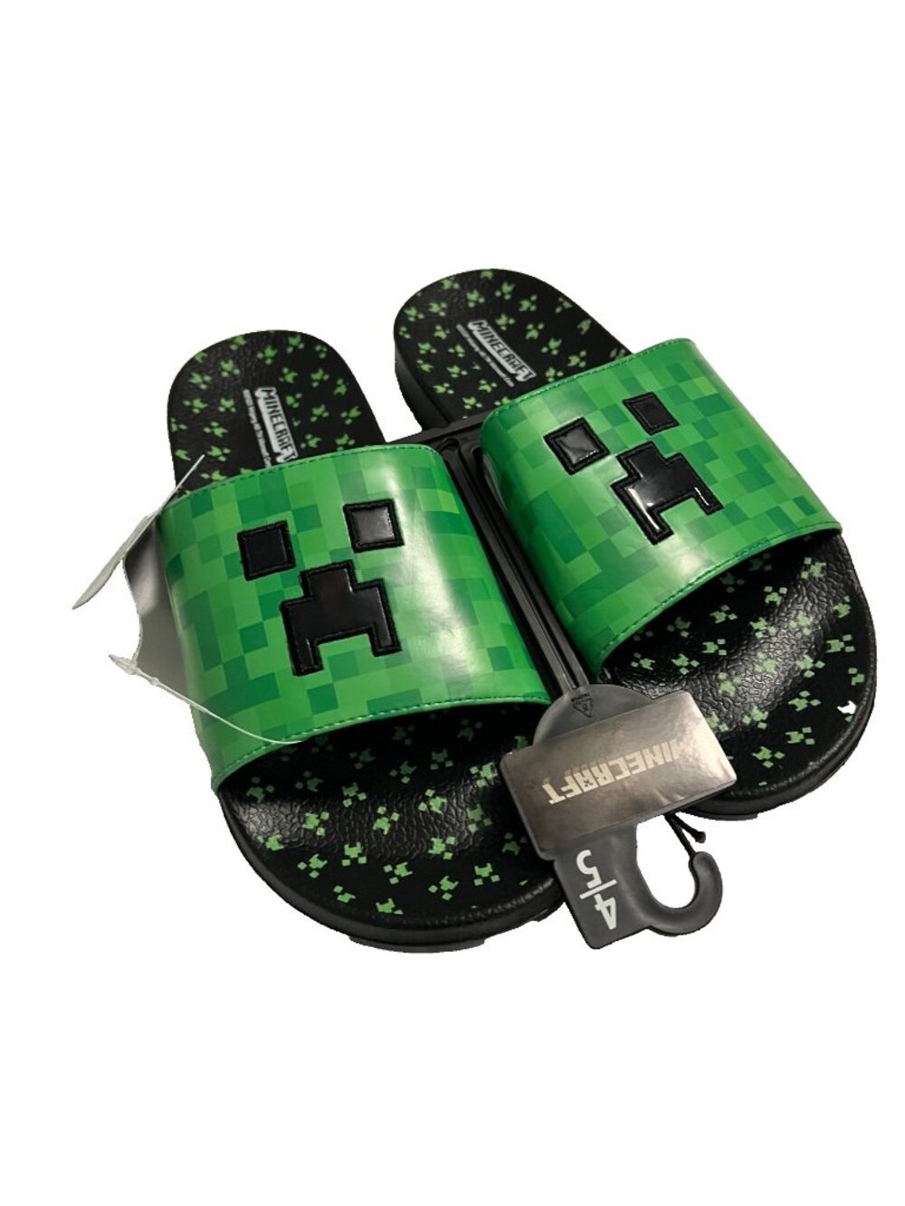 Minecraft Creeper Kids Slide Sandals - Size 4/5 - Green Black